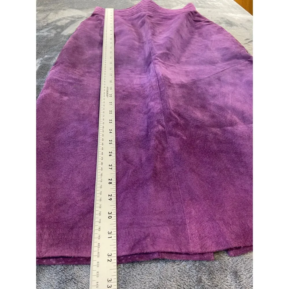 Vintage Evan Davies Womens Size 10 Midi Skirt Purple Suede Quilted Yoke